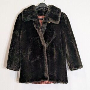 Vintage 60's SHERWOOD USA, Black Faux Fur Mid Length Dress Coat; Size 10